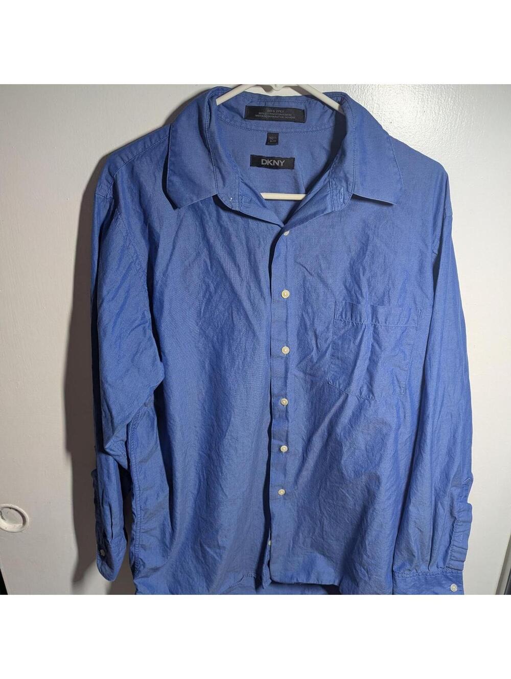 DKNY Blue 100s Two-Ply Cotton Dress Shirt